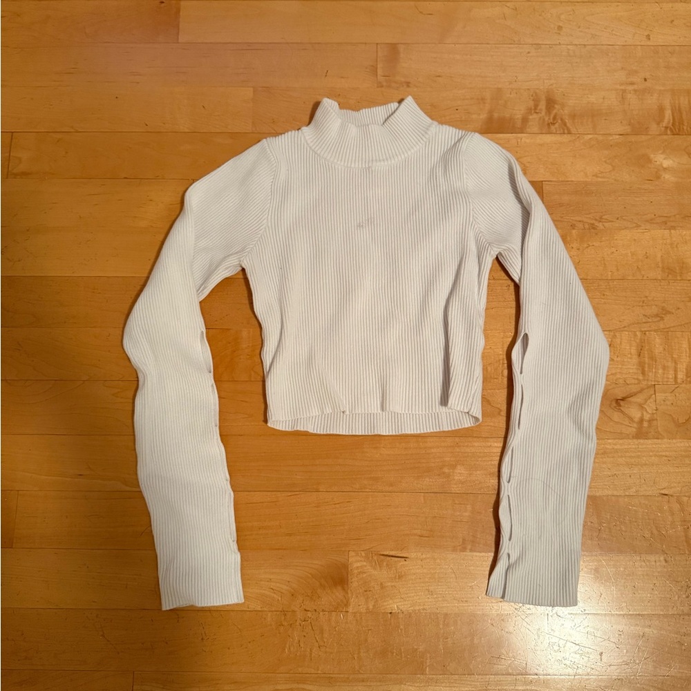 White Ribbed Long Sleeve Top
